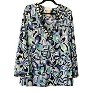 Michael Kors geometric print deep neckline embellished tunic top